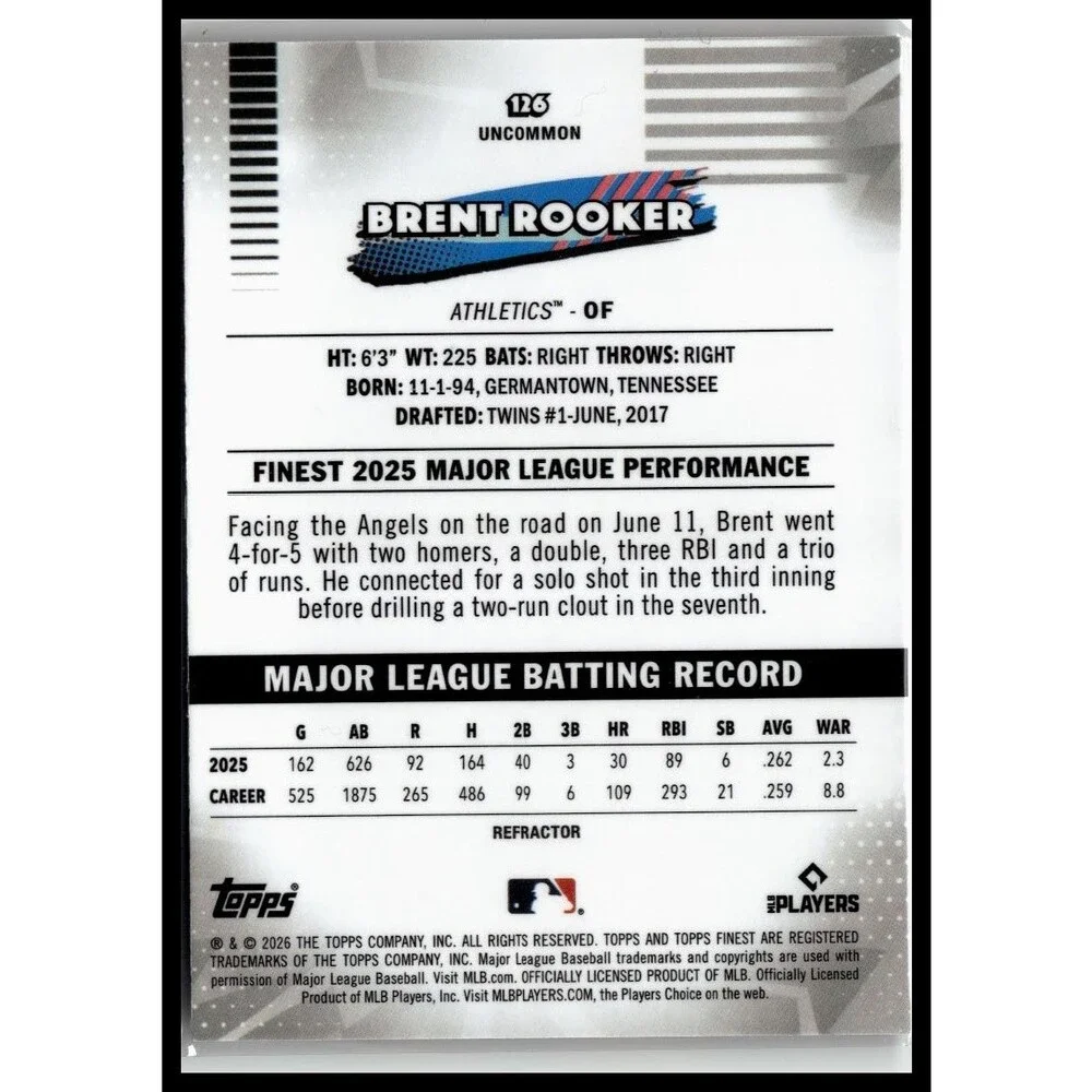 2026 Topps Finest Brent Rooker 126 Athletics Uncommon